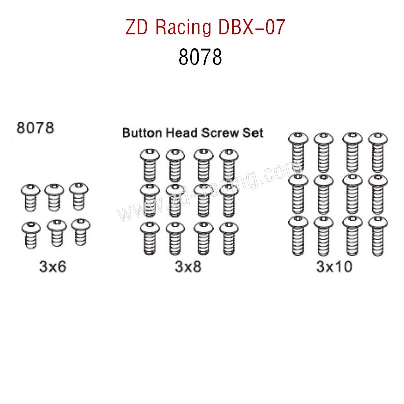 ZD Racing DBX 07 RC Car Parts Button Head Screws 8078