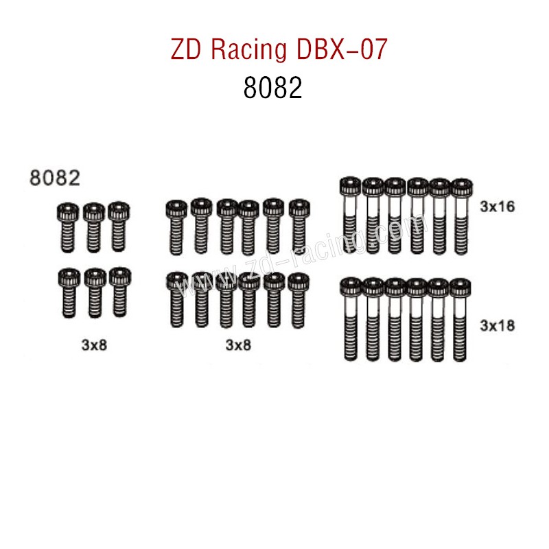 ZD Racing DBX 07 RC Car Parts Cap Screws M3X8 8082