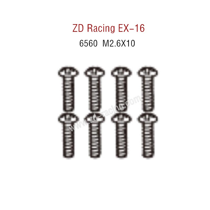 ZD Racing EX16 RC Touring Car Parts 6560 M2.6X10 Pan Self tapping Screw Set