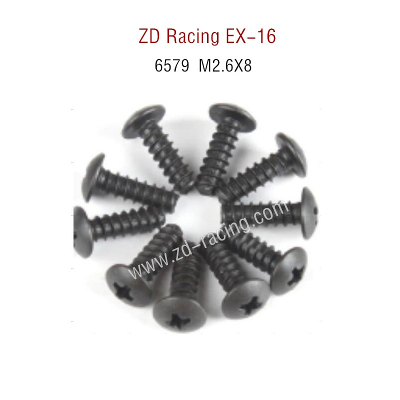 ZD Racing EX16 RC Touring Car Parts 6579 M2.6X8 Pan Self tapping Screw Set