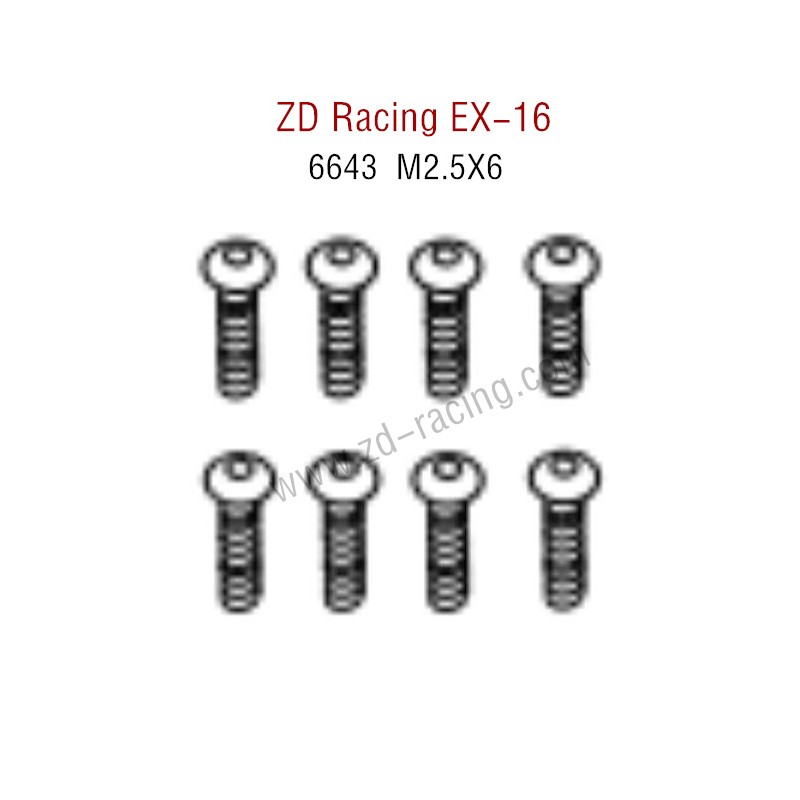 ZD Racing EX16 RC Touring Car Parts 6643 M2.5×6 Button Head Screw