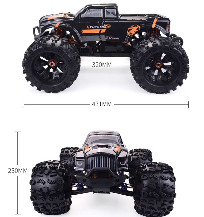 ZD Racing MT8 Pirates 3 RC Car size