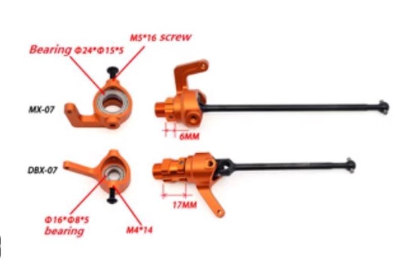 The steering components of the ZD Racing MX-07 RC Car compared to other 1/7 RC cars