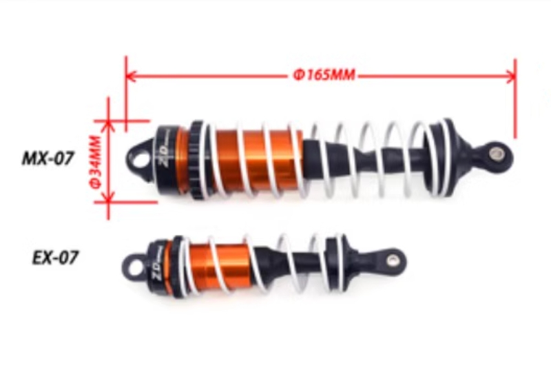 ZD Racing MX-07 RC Car's shock absorber compared to other 1/7 RC cars