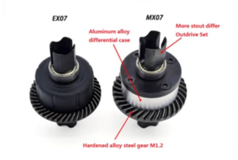 ZD Racing MX-07 RC Car's differential compared to other 1/7 RC cars: